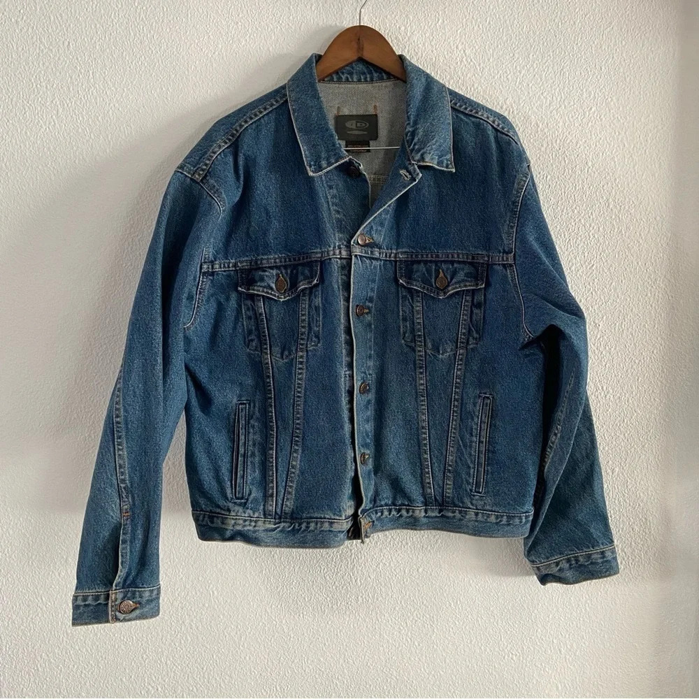 Vintage Denim Trucker Jacket ID WEAR Streetwear Oversized XL Relaxed Grunge - Picture 13 of 14